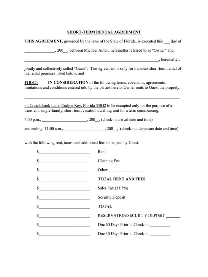 Free Printable Vacation Rental Agreement