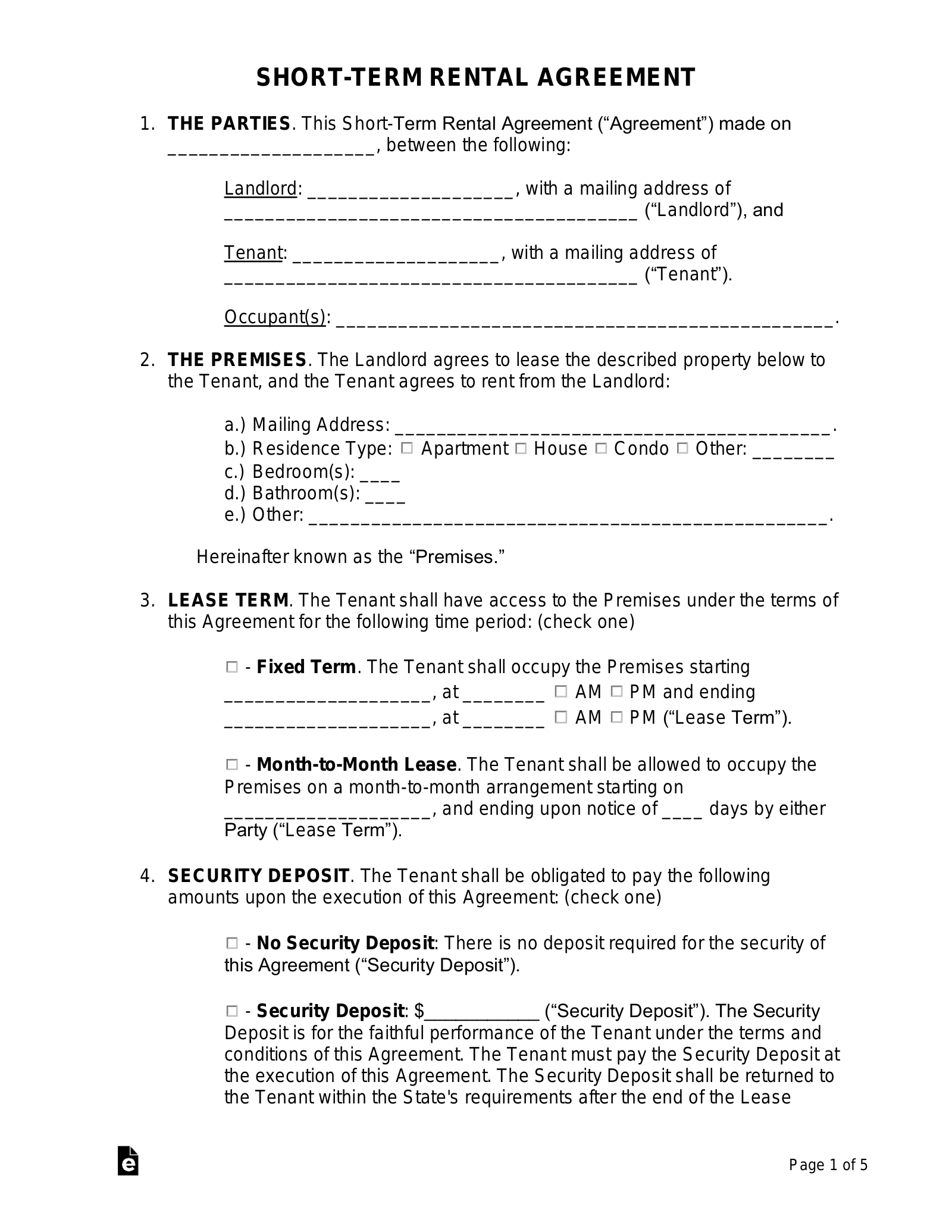 Free Printable Vacation Rental Agreement