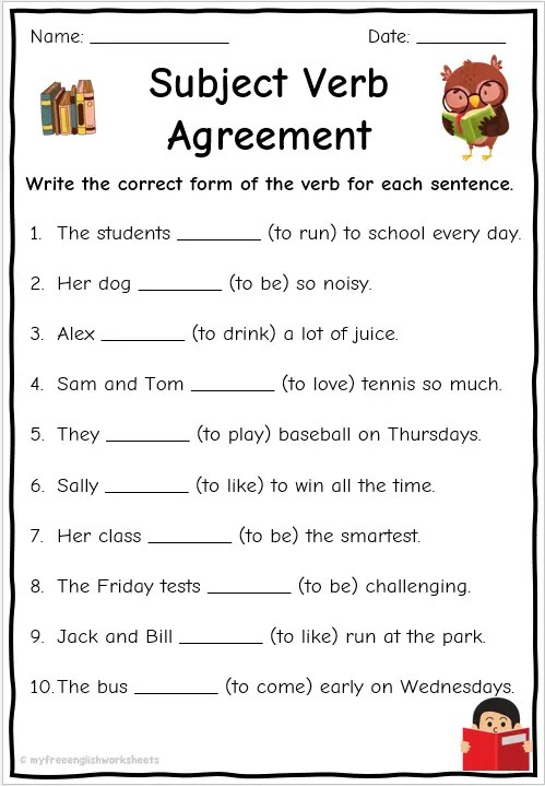 Free Printable Worksheets Subject Verb Agreement Download Free 
