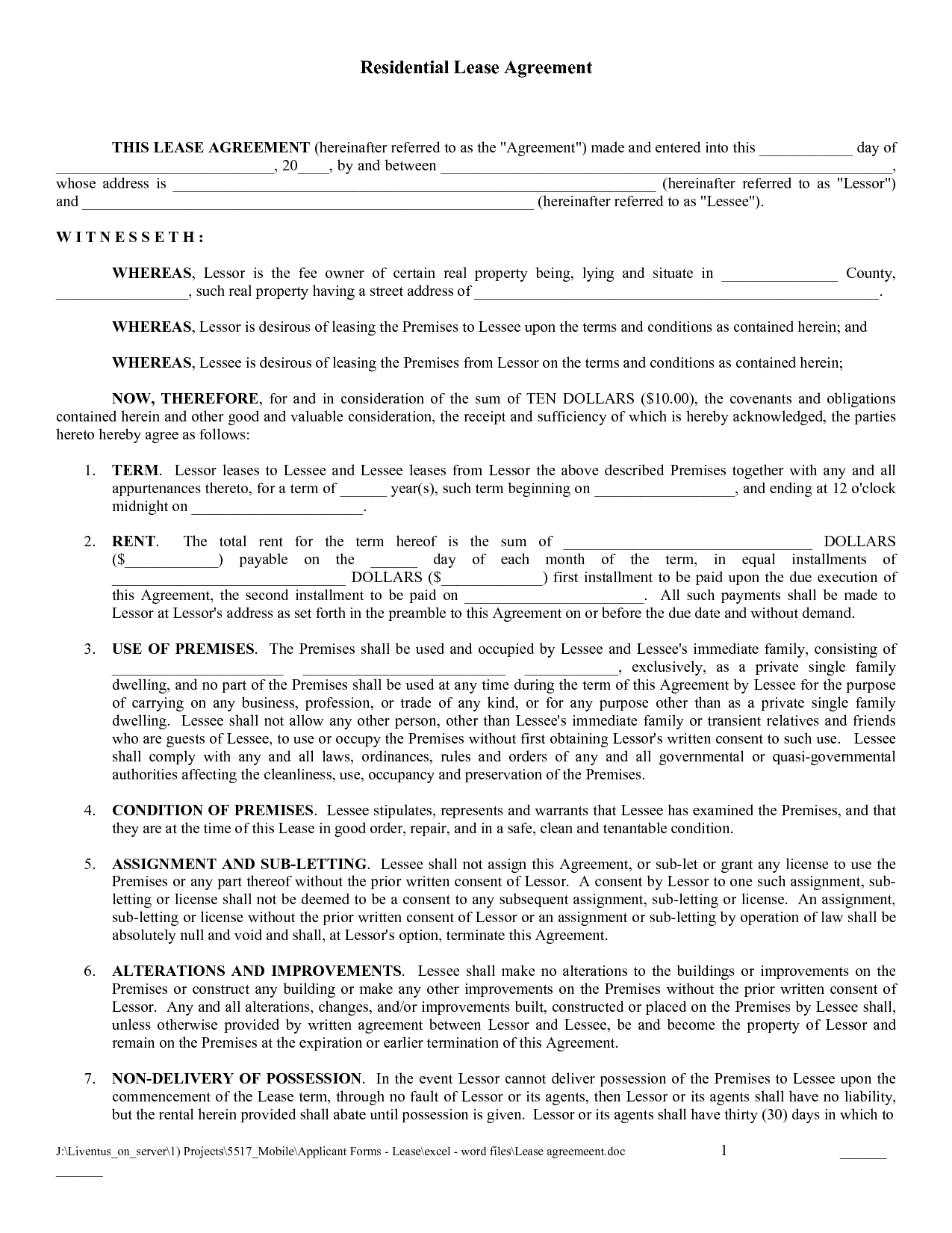 Free Rental Lease Agreement Form Best Photos Of Printable Renters Lease 