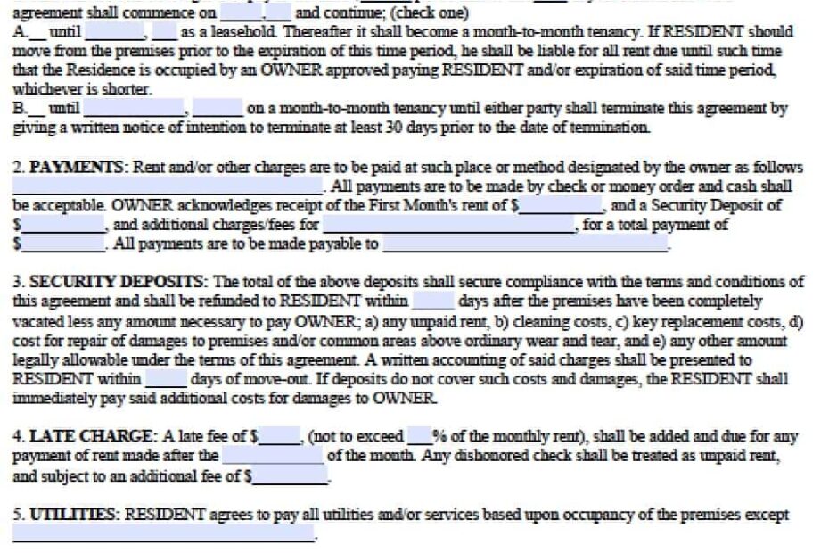 Free Residential Lease Agreements PDF And Word Templates