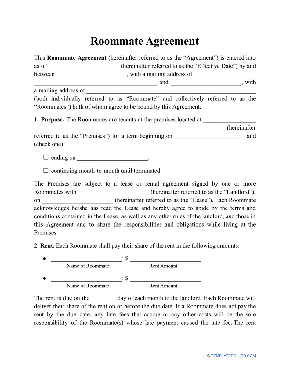 Free Roommate Rental Agreement Template Sfiveband
