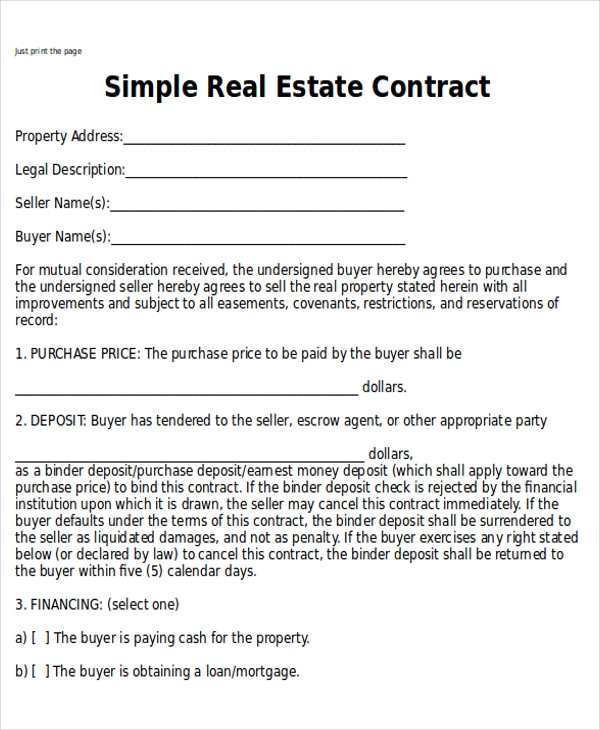 Free Simple Real Estate Purchase Agreement Template PARAHYENA