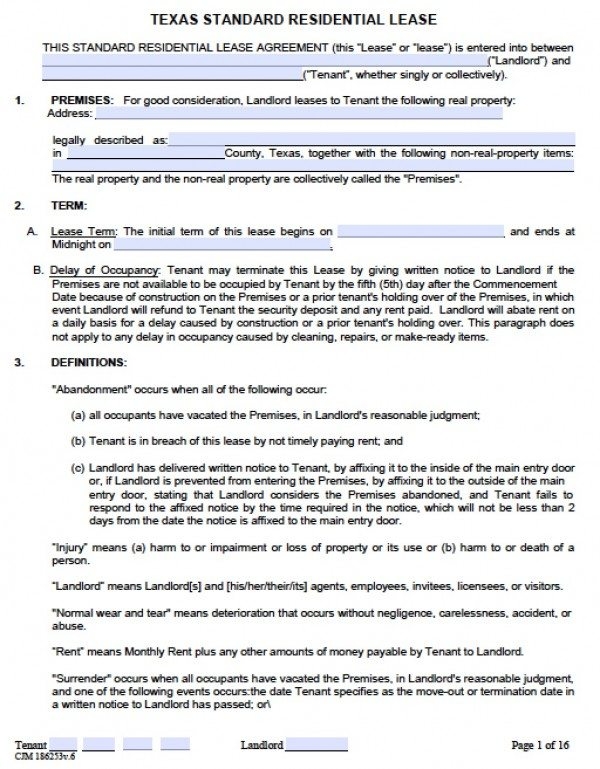 Free Texas Residential Lease Agreement PDF Word doc 