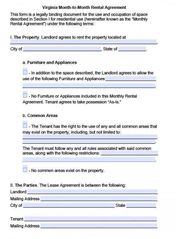 Free Virginia Month to Month Lease Agreement PDF Word doc 
