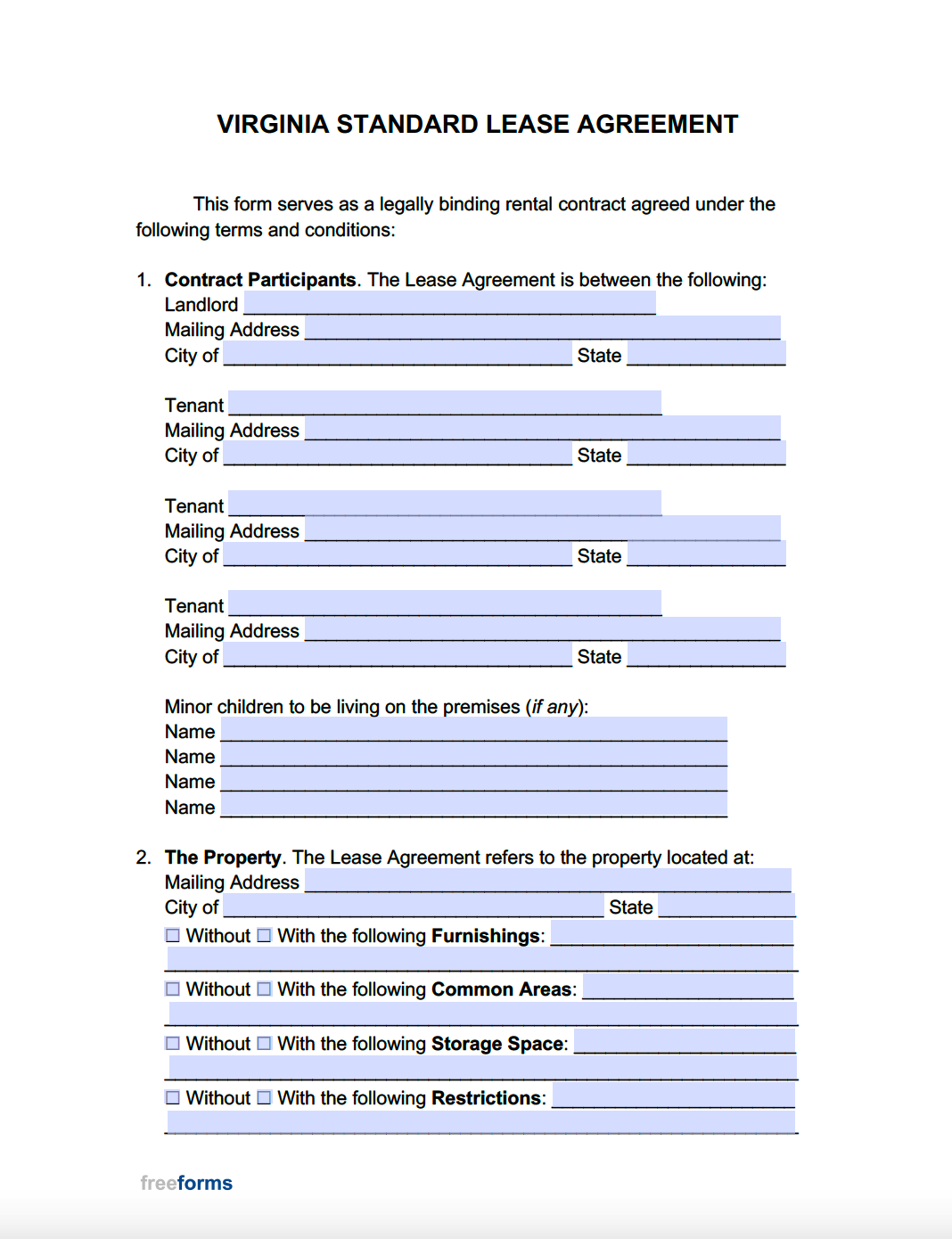 Free Virginia Standard Residential Lease Agreement Template PDF
