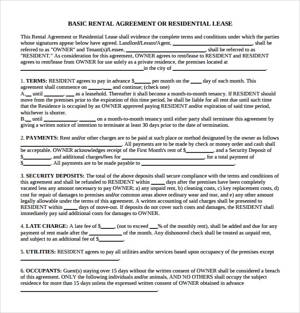Generic Rental Agreement Printable