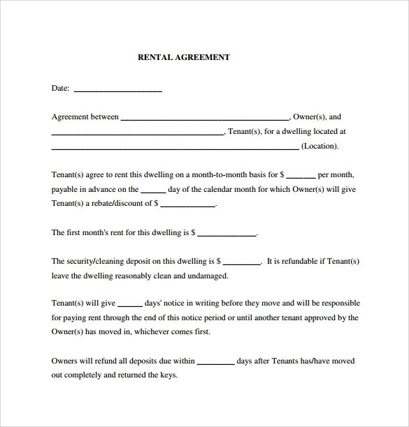 Generic Rental Agreement Printable