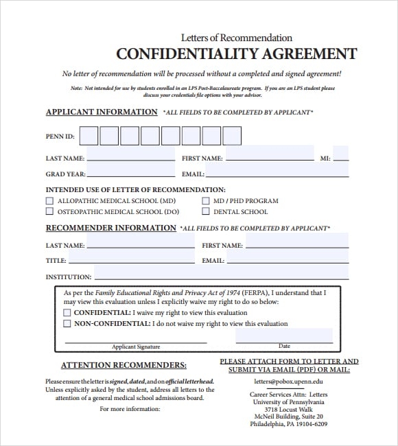 Generic Simple Free Printable Confidentiality Agreement Form 