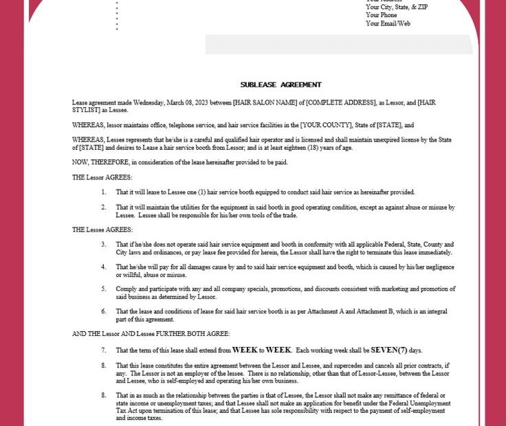 Hair Salon Booth Rental Agreement PDF