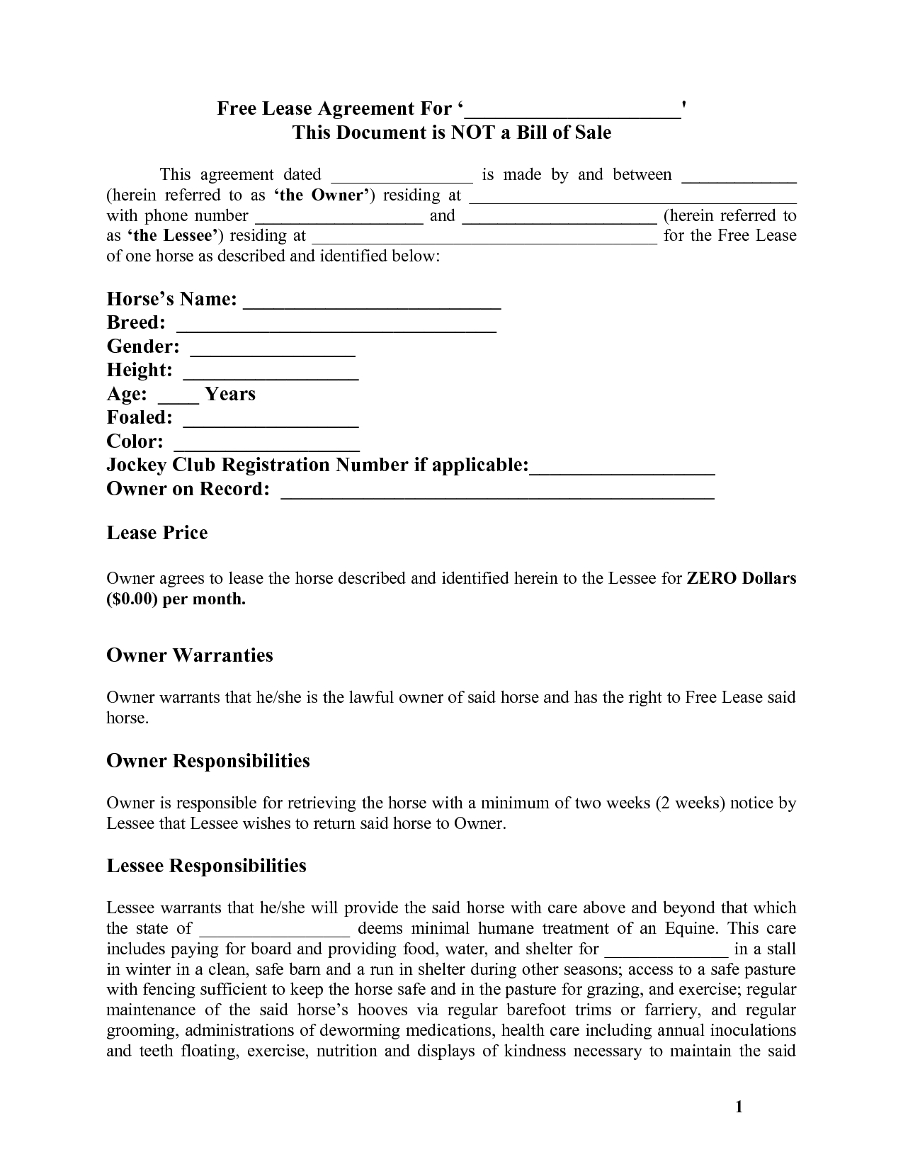 Horse Template Printable Free Basic Lease Agreement Country Free 