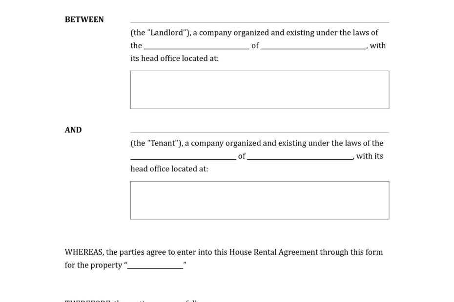 House Rental Agreement Form Template Free To Use