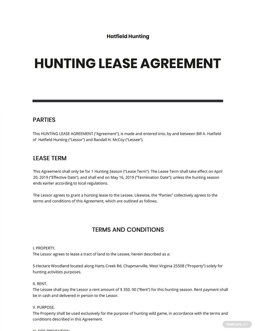 Hunting Lease Agreement Template Google Docs Word Apple Pages 