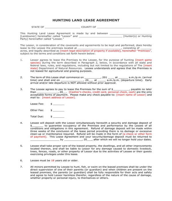 Hunting Lease Agreement Template