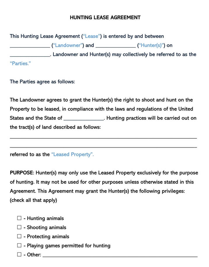 Hunting Lease Agreement Templates US Basics Laws