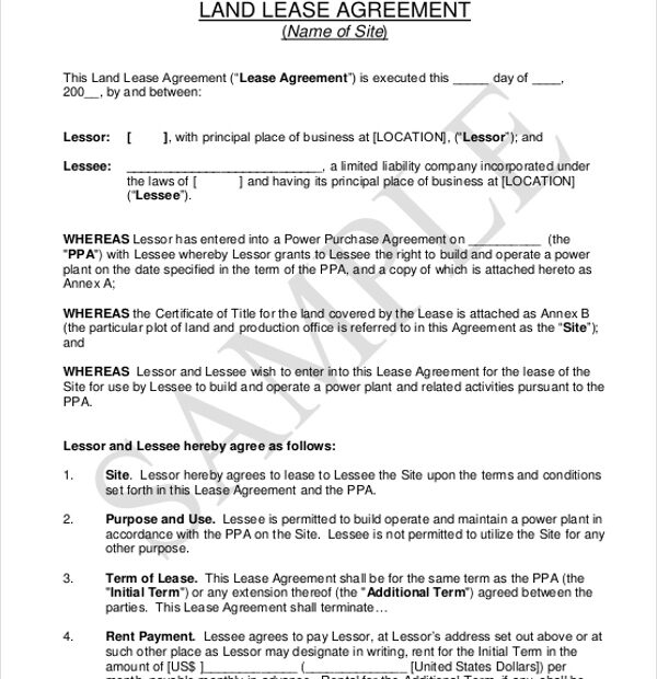 Land Lease Agreement Form Printable Printable Lease Agreement