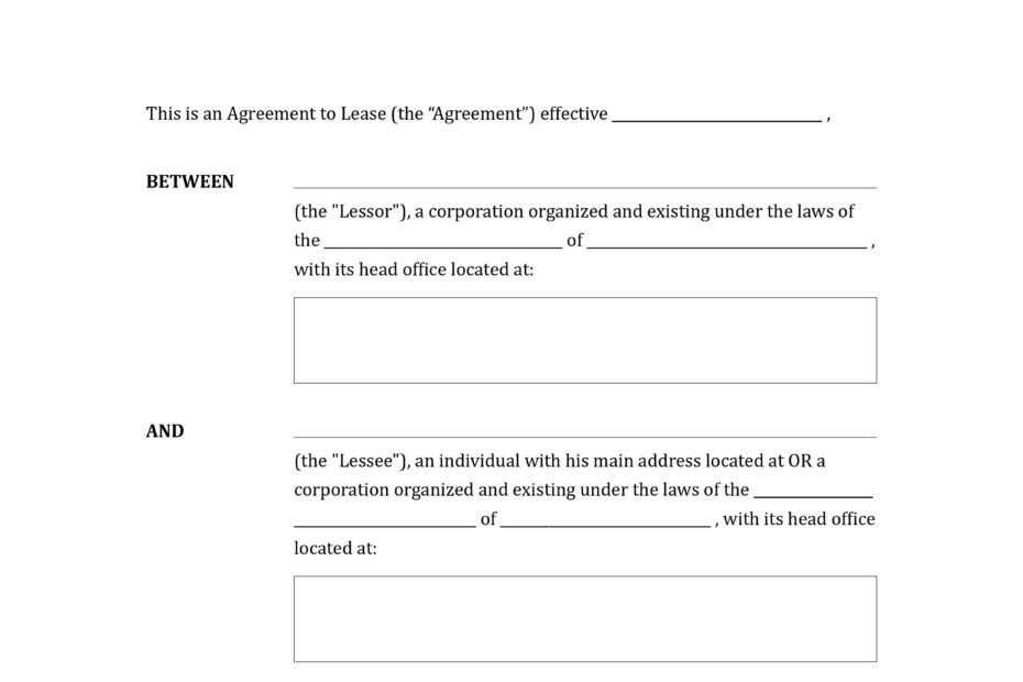 Lease Agreement Form Template