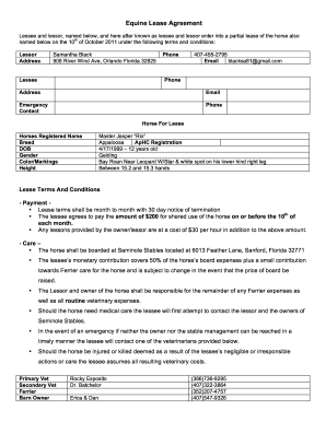 Lease Agreement Horse Fill Online Printable Fillable Blank PdfFiller