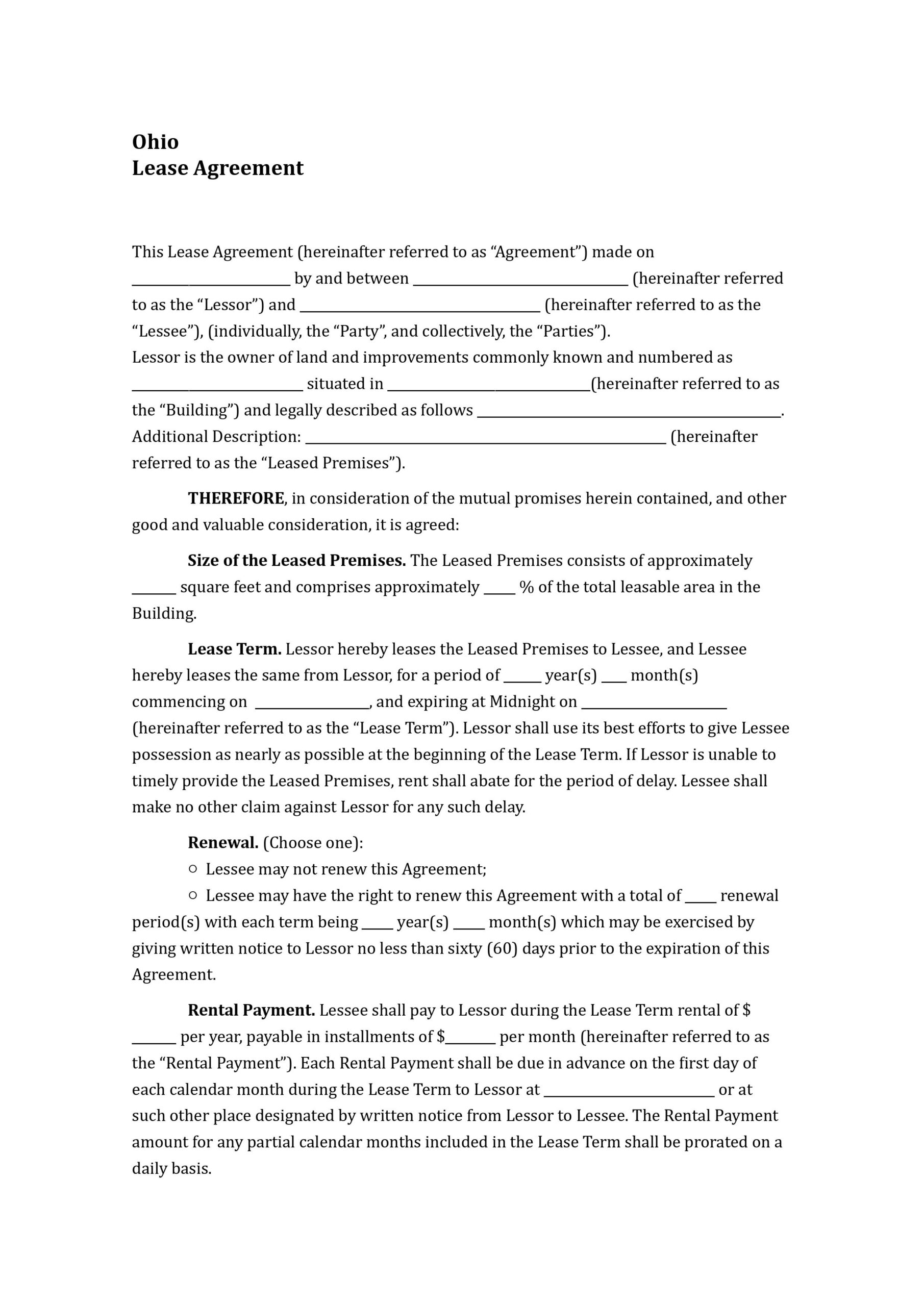 Lease Agreement Template Ohio