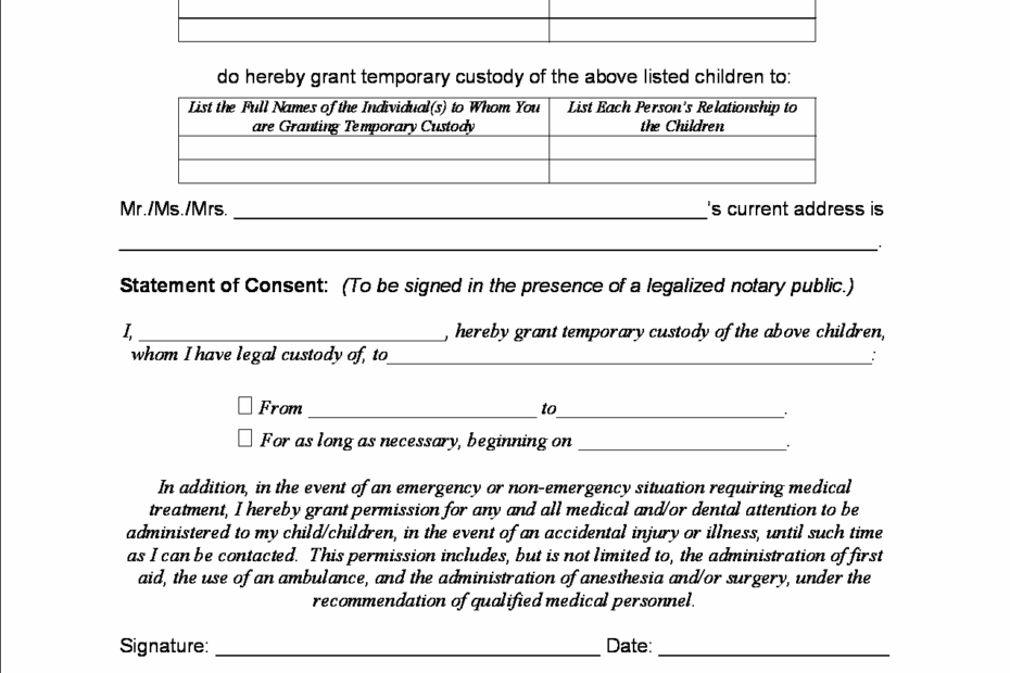 Legal Temporary Child Custody Agreement Form Id97998 Opendata Free