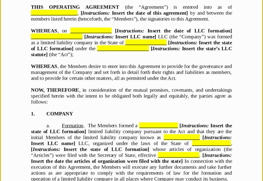Llc Operating Agreement Template Free Of Oklahoma Single Member Llc