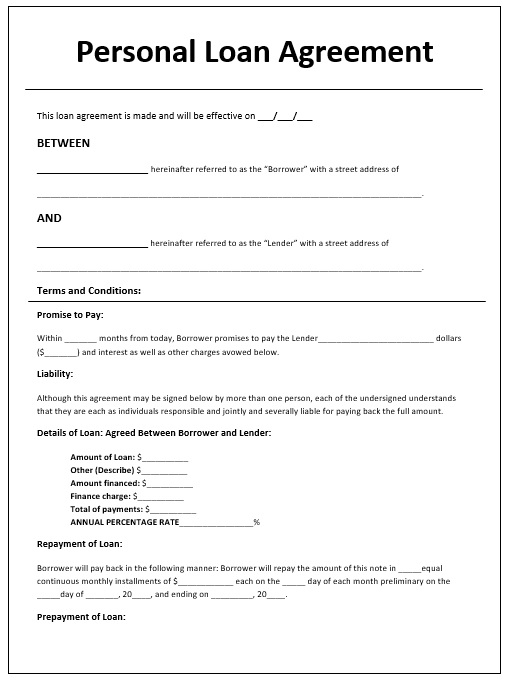 Loan Agreement Template 8 Printable Samples