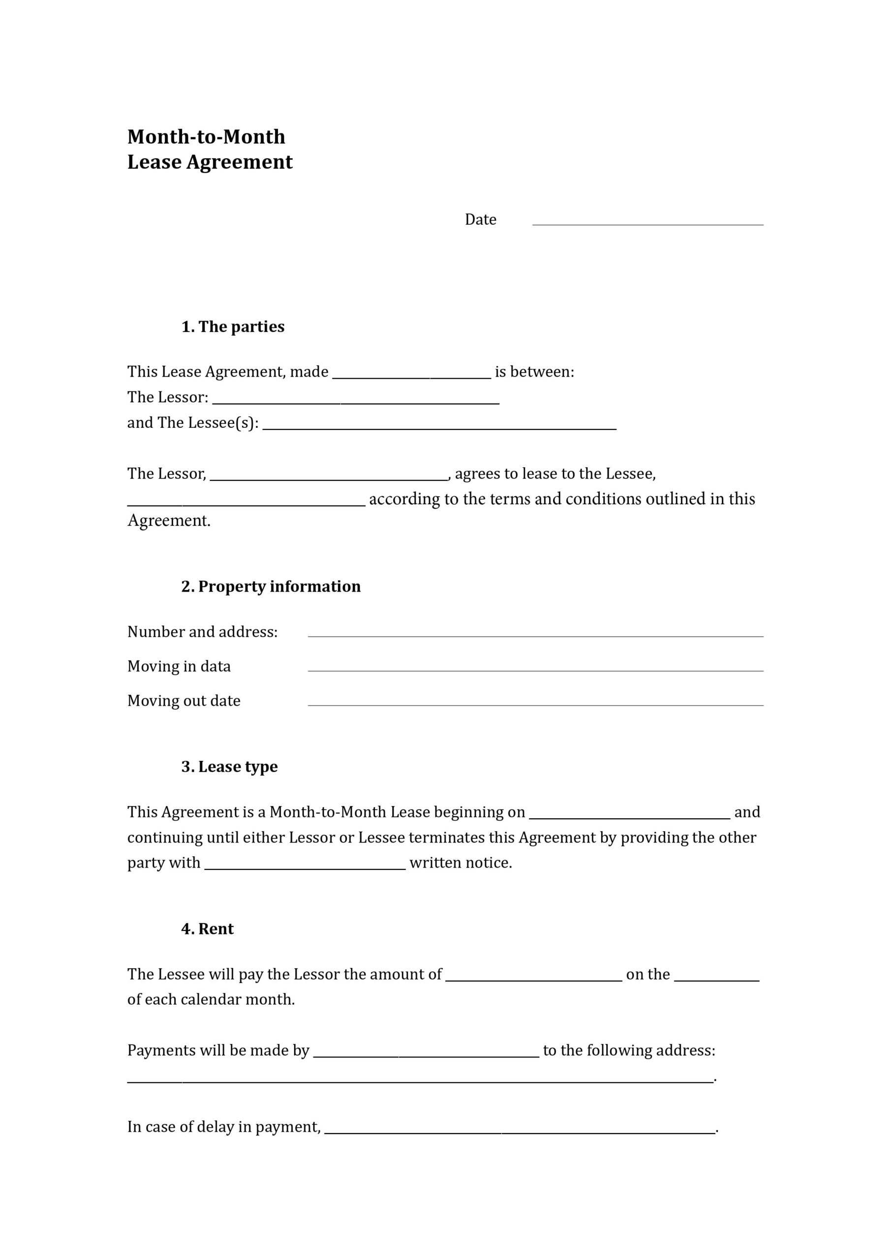 Month to Month Lease Agreement Template
