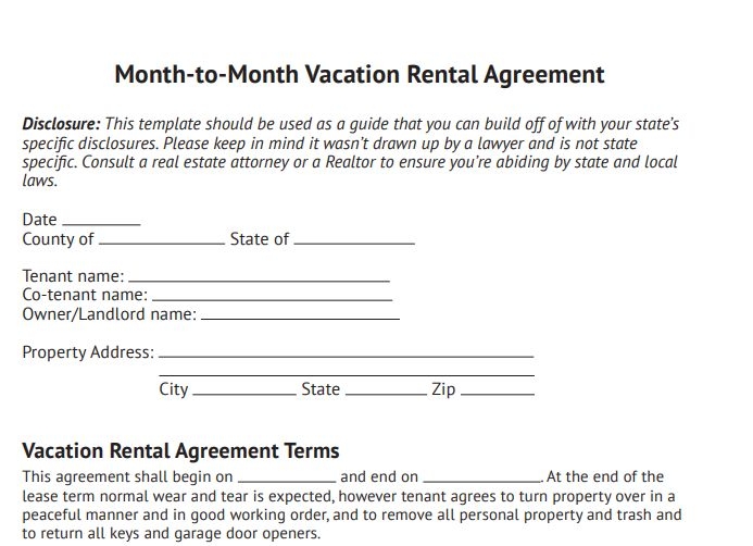 Month To Month Rental Agreement Free Printable Template