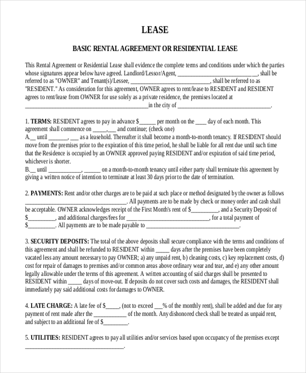 Month To Month Rental Agreement Free Printable Template