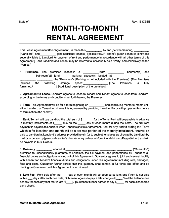 Month To Month Template Free Free Printable Basic Rental Agreement 