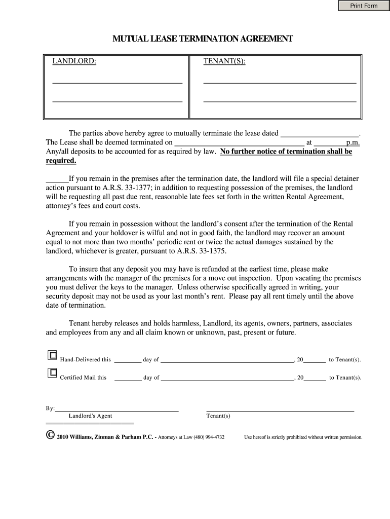 Mutual Lease Termination Agreement Pdf Fill Online Printable 