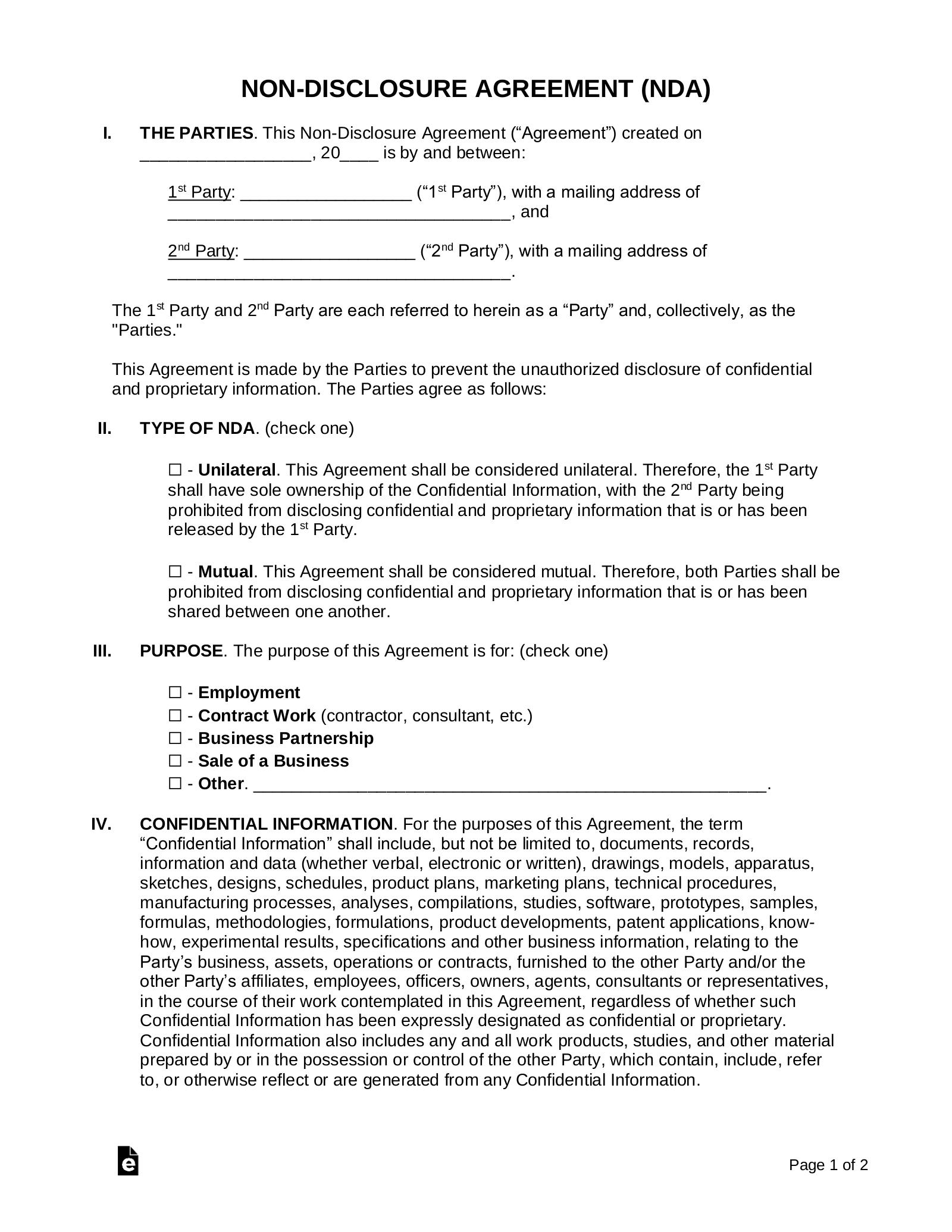 Non Disclosure Agreement Template Agreement Templates Free Word 