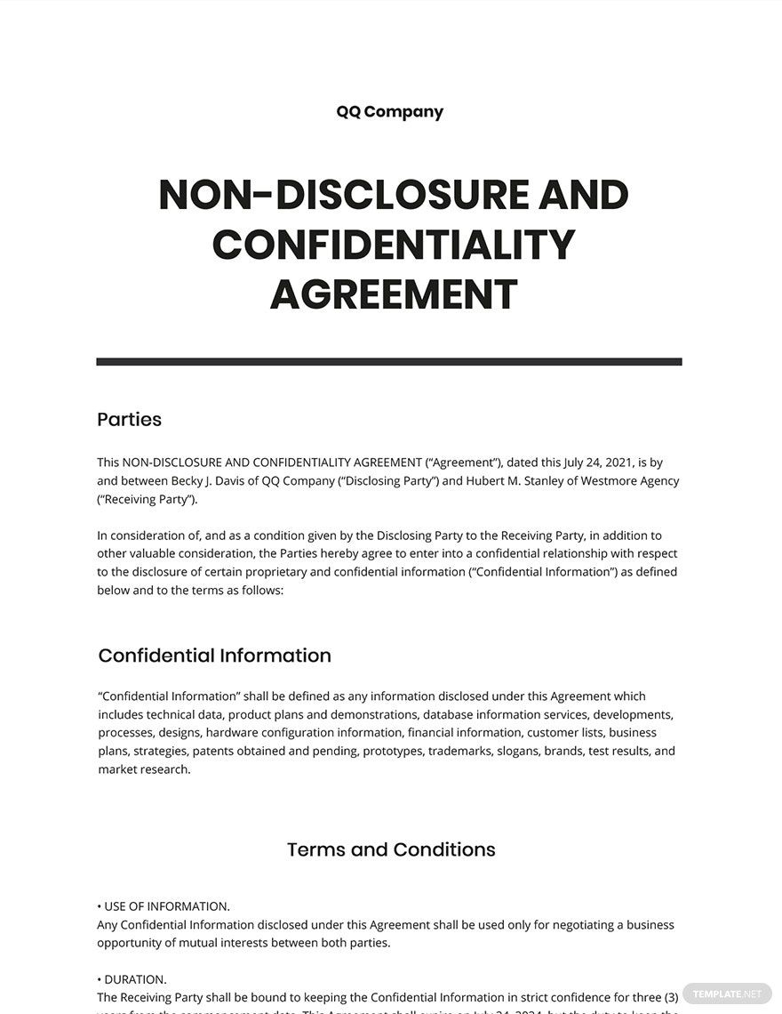 Non Disclosure Agreement Templates Documents Design Free Download 