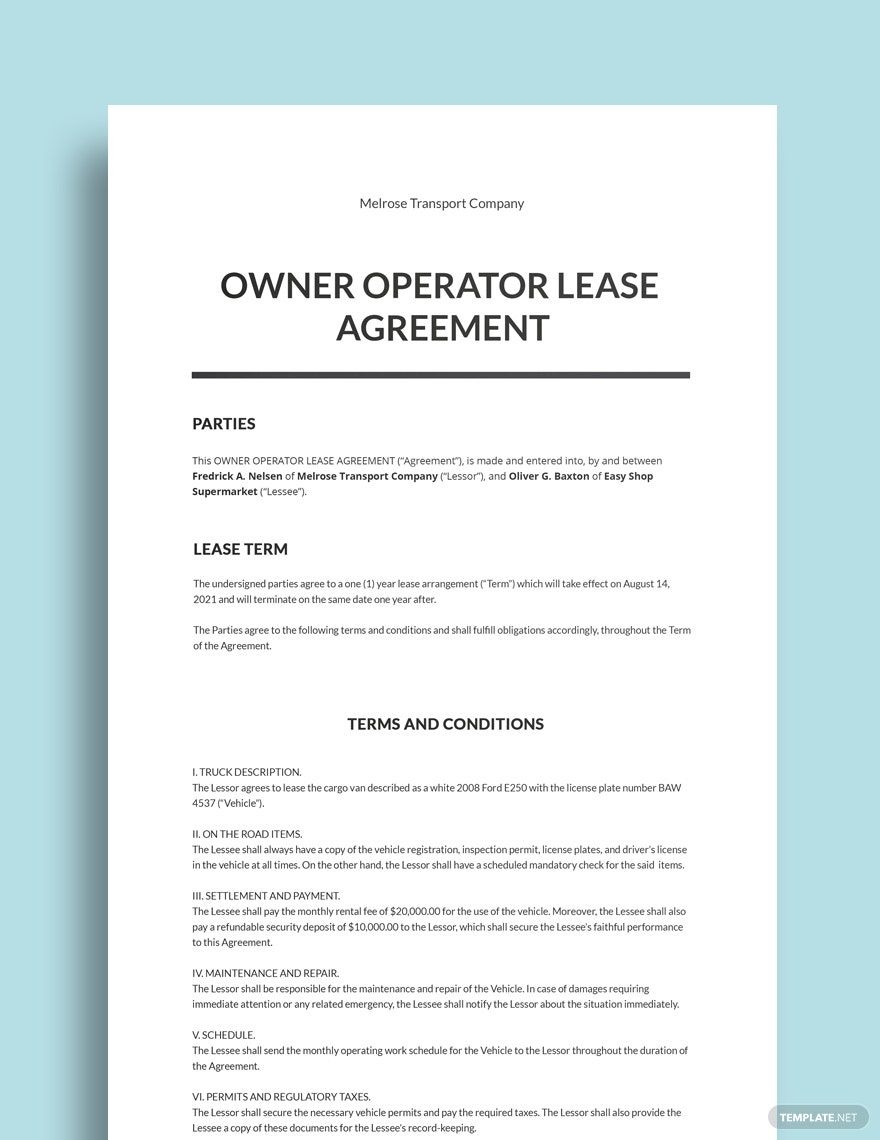 Owner Operator Lease Termination Agreement Fillable Form Printable 
