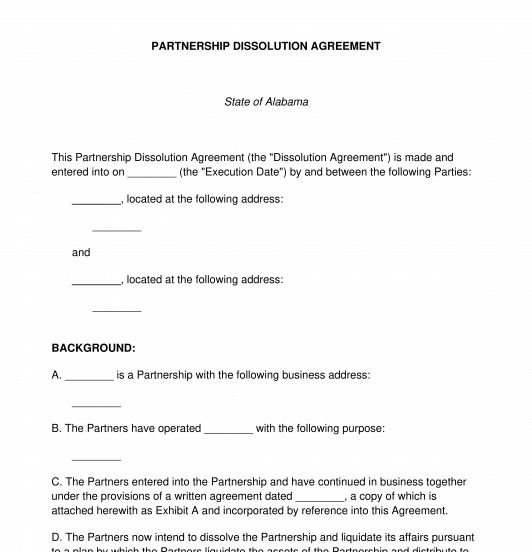 Partnership Dissolution Agreement FREE Template