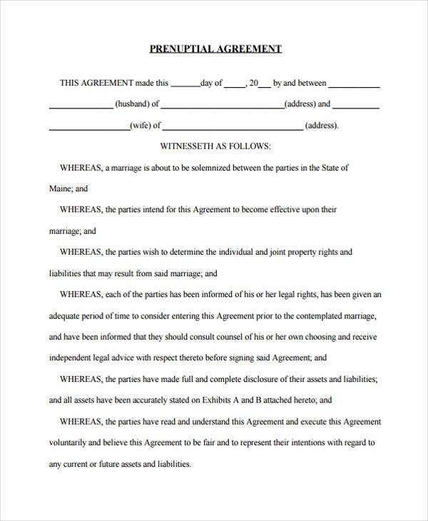 Pdf Free Printable Prenuptial Agreement Form Printable Forms Free Online