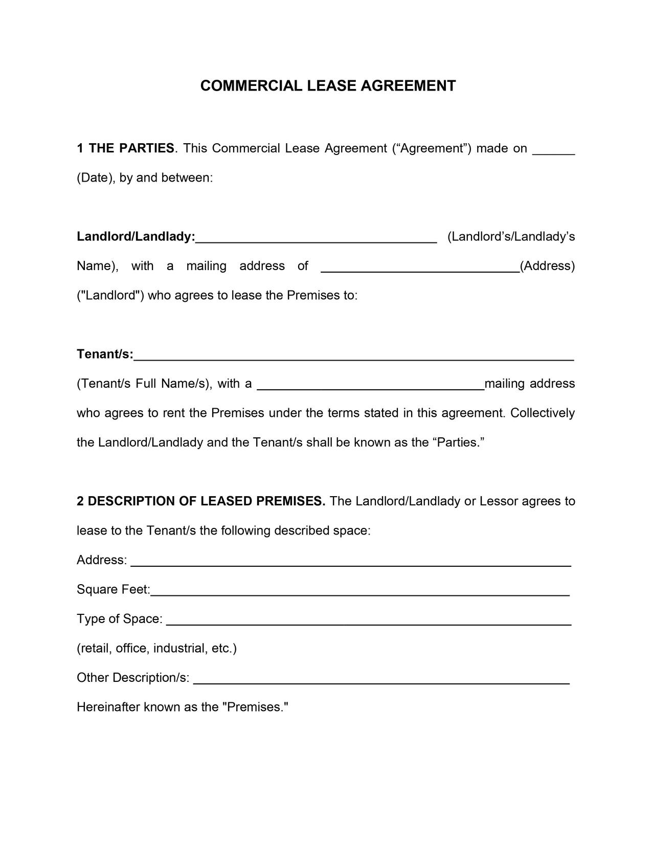 Pennsylvania Commercial Lease Agreement Template