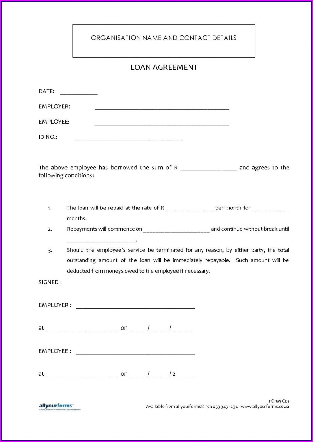 Personal Loan Agreement Template Templates 1 Resume Examples
