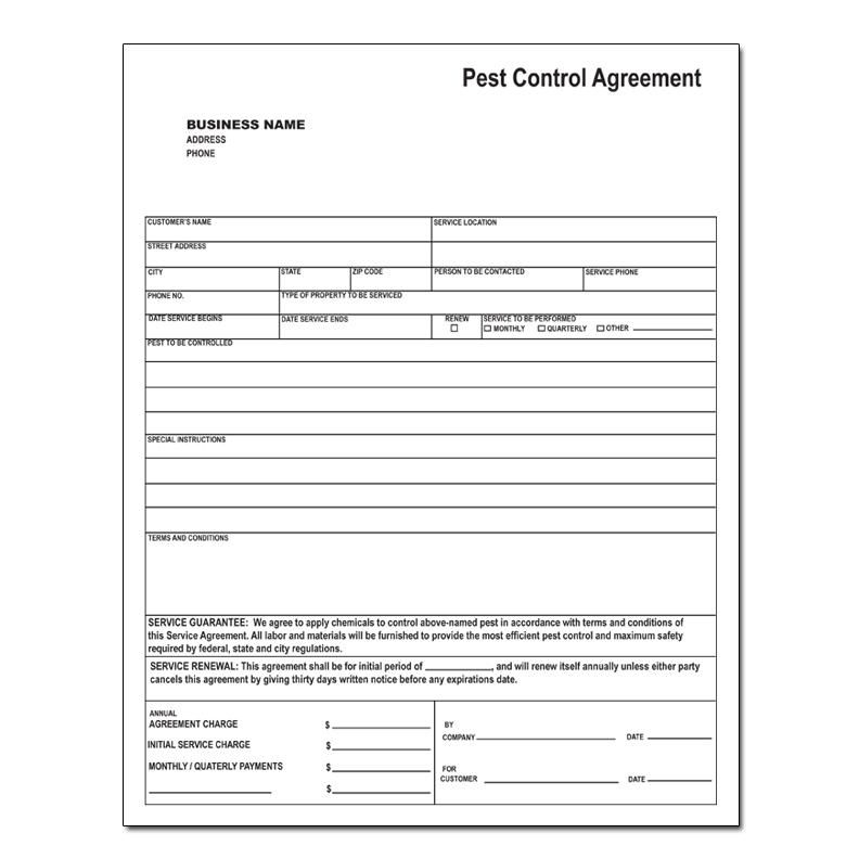 Pest Control Agreement Carbonless Copies 2 Or 3 Part Forms Custom 