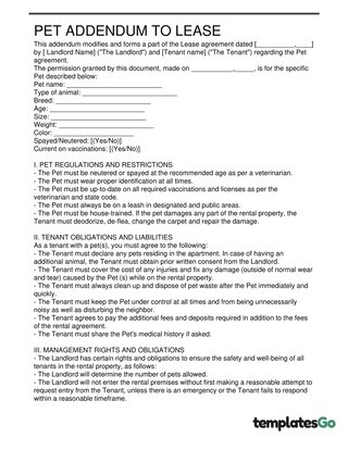 Pet Rental Agreement Addendum Free Templates