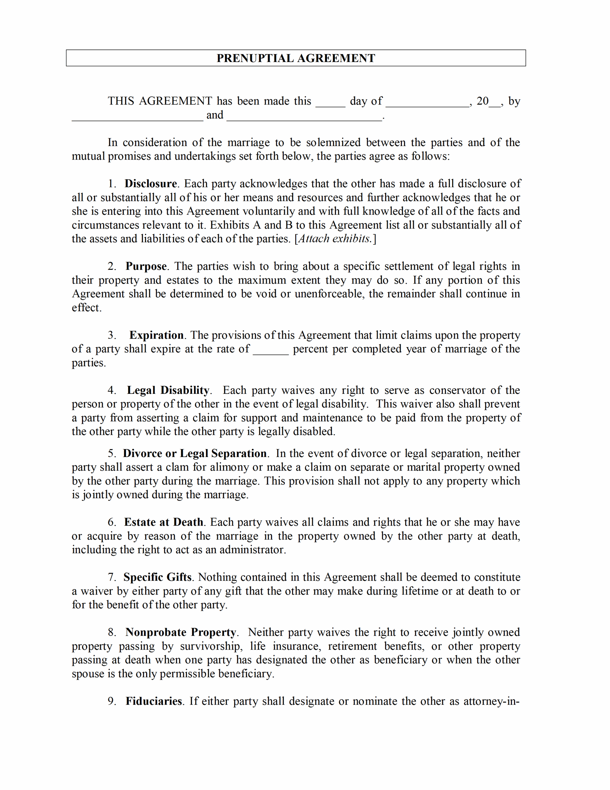 Prenuptial Agreement Template