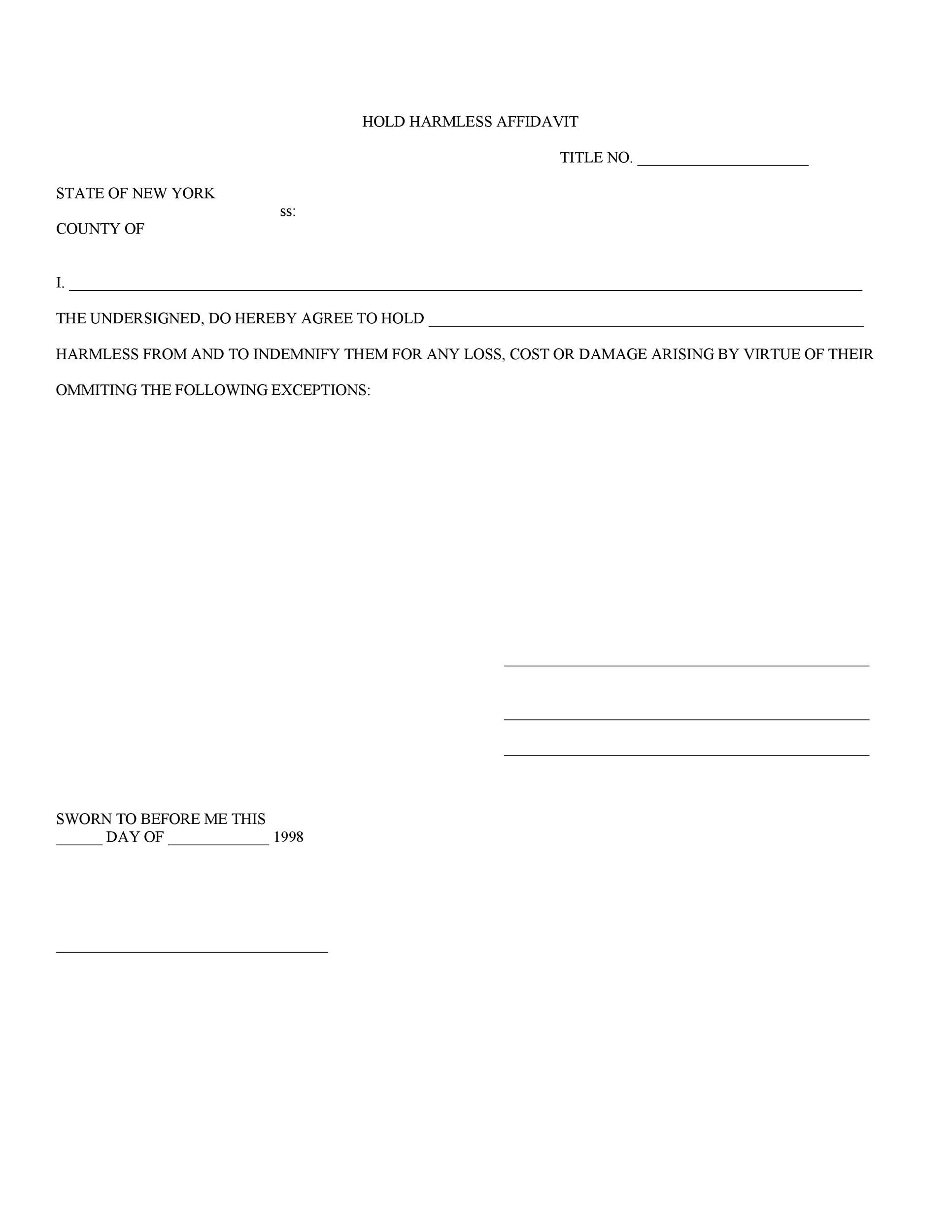 Printable Blank Hold Harmless Agreement Pdf Printable Form Templates 