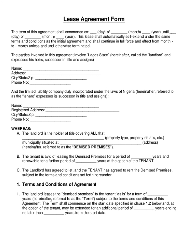 Printable Blank Lease Agreement