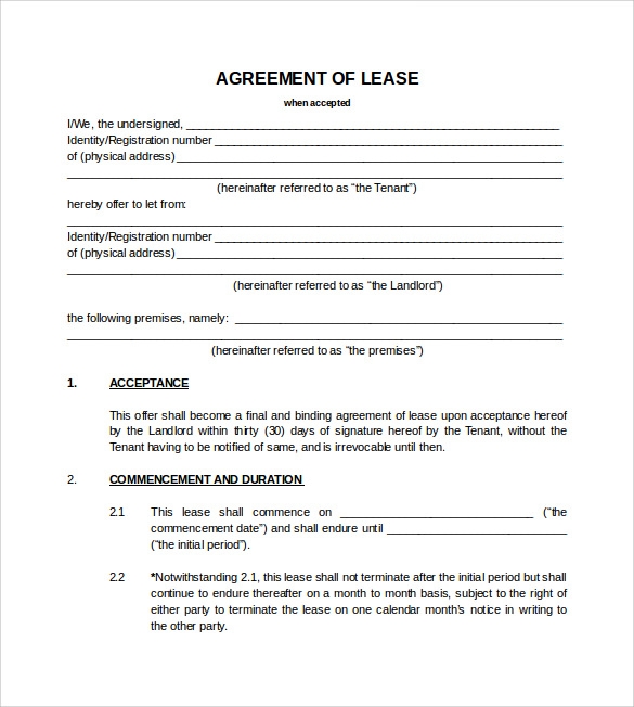Printable Blank Lease Agreement