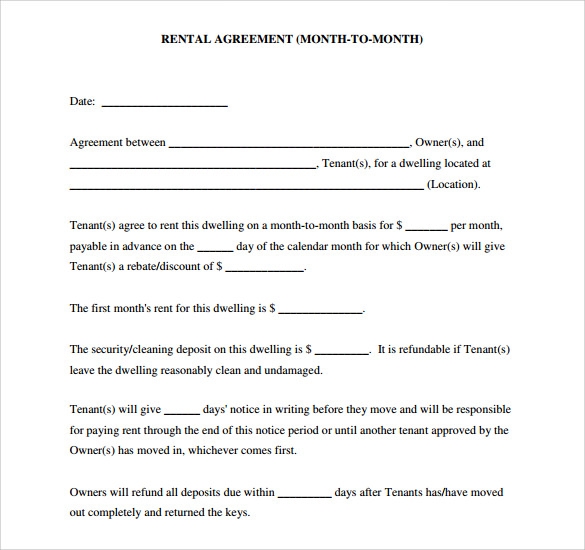 Printable Blank Rental Agreement Form