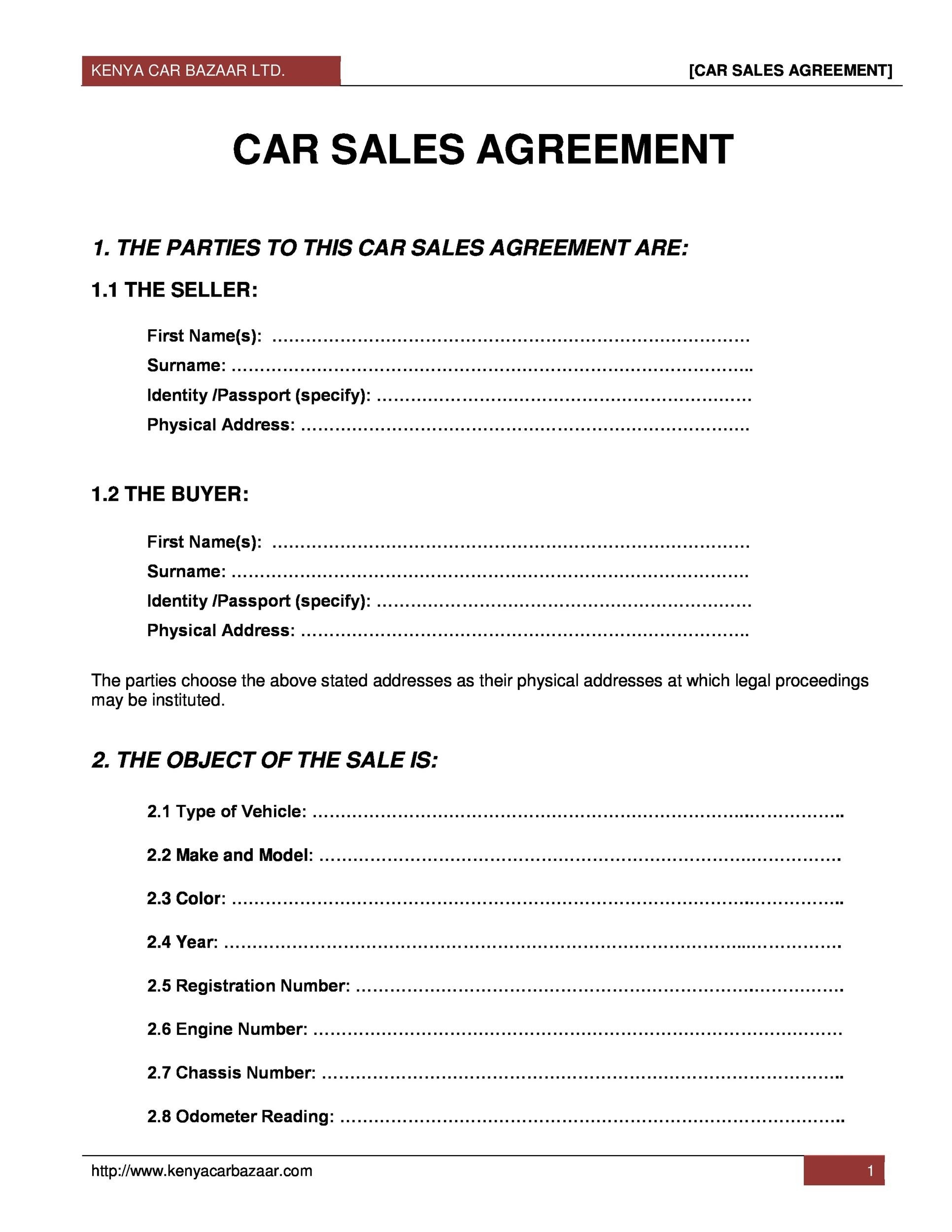 Printable Car Sale Agreement