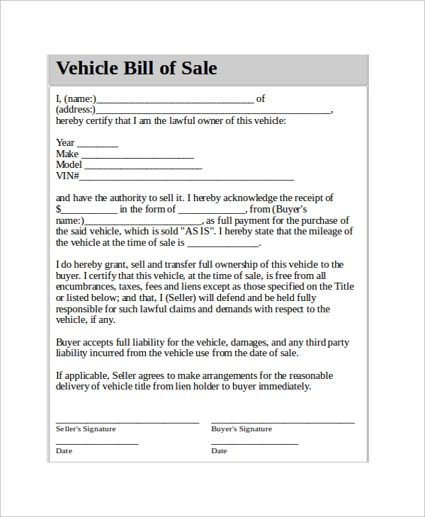 Printable Car Sale Agreement