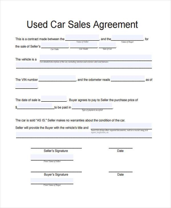 Printable Car Sale Agreement
