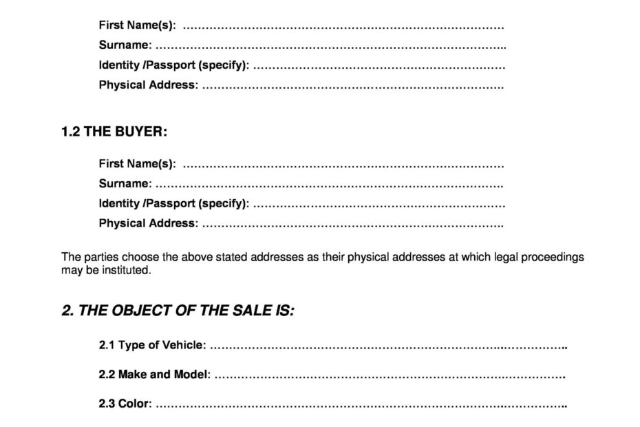 Printable Car Sale Agreement