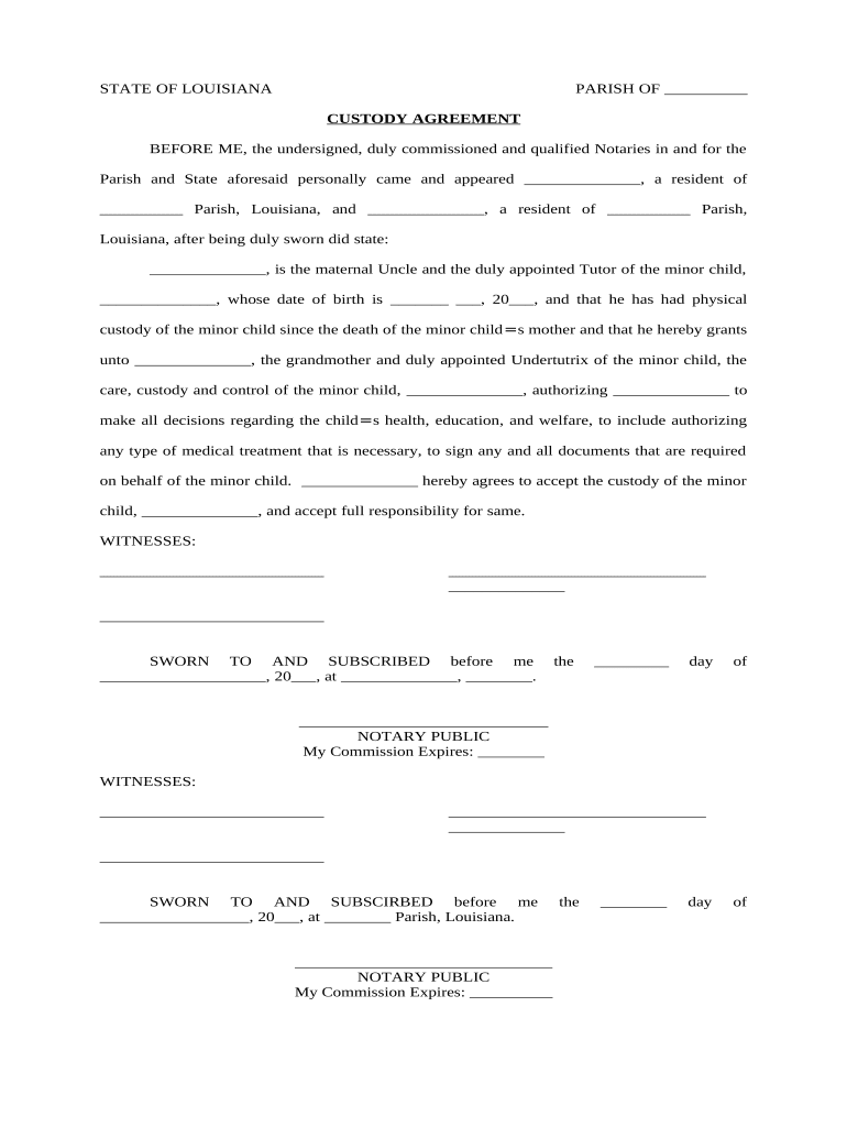 Printable Child Custody Agreement Template Printable Free Templates